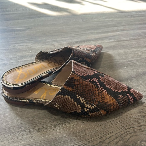 Sam Edelman Brown Snake Print Mules Leather Pointed Toe - Picture 3 of 6